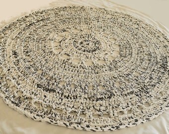 Round rag rug, recycled rug, crochet grey rag rug