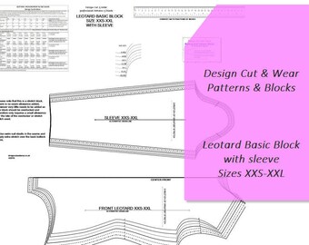 Leotard Pattern Block- Sizes XXS-XXL - Uk, Us and European Size Equivalents Supplied- Ideal For Small Fashion Business Or Pattern Cutter