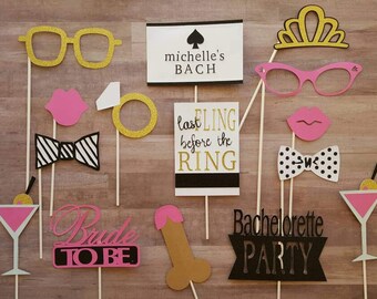 Personalized Black and White Bachelorette Party Photo Booth Props