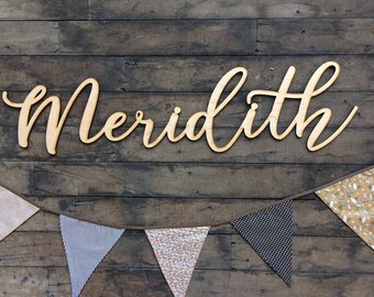 large wood baby name sign, silver, gold, white, or black, nursery, laser cut