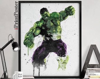 Hulk art print, Marvel poster, Superhero, Hulk watercolour, Avengers, Wall art, home decor, Comic art, Gift for him, Geekery, iPrintPoster