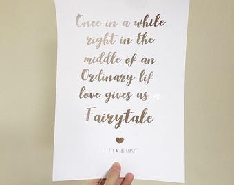 Beauty and the beast print - Walt Disney Foil Print - Disney Print - fairytale foil Print - rose gold home decor - Typography / Calligraphy