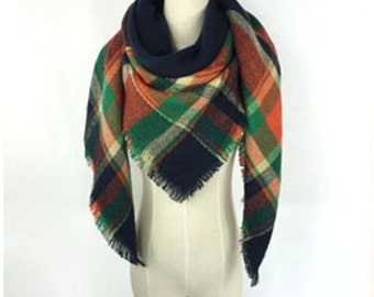 Blanket Scarf Plaid Blanket Scarf Blue Plaid Scarf Plaid Scarf Oversized Scarf Tartan Scarf Oversized Blanket Scarf Plaid Scarf Winter Scarf