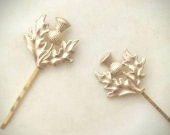 2 Scottish Thistle Hair Pins Leaf Bobby Pins Leaf Hair Clips Wedding Hair Pins Bridal Hair Accessories Scottish Wedding Scottish Jewelry