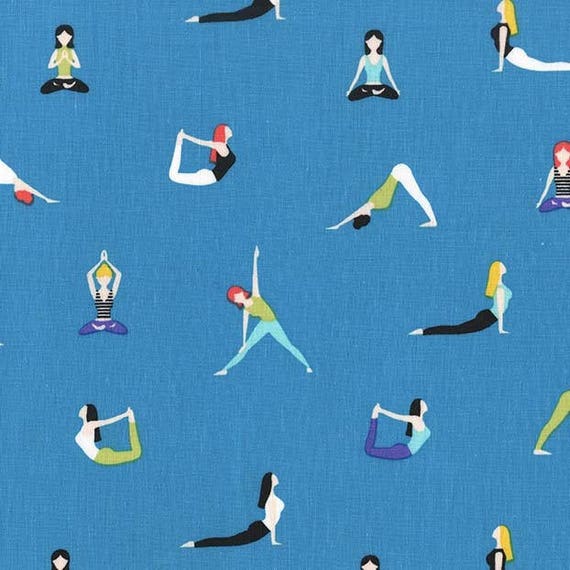 Yoga Fabric / Yoga Poses on Blue Fabric / Good Postures