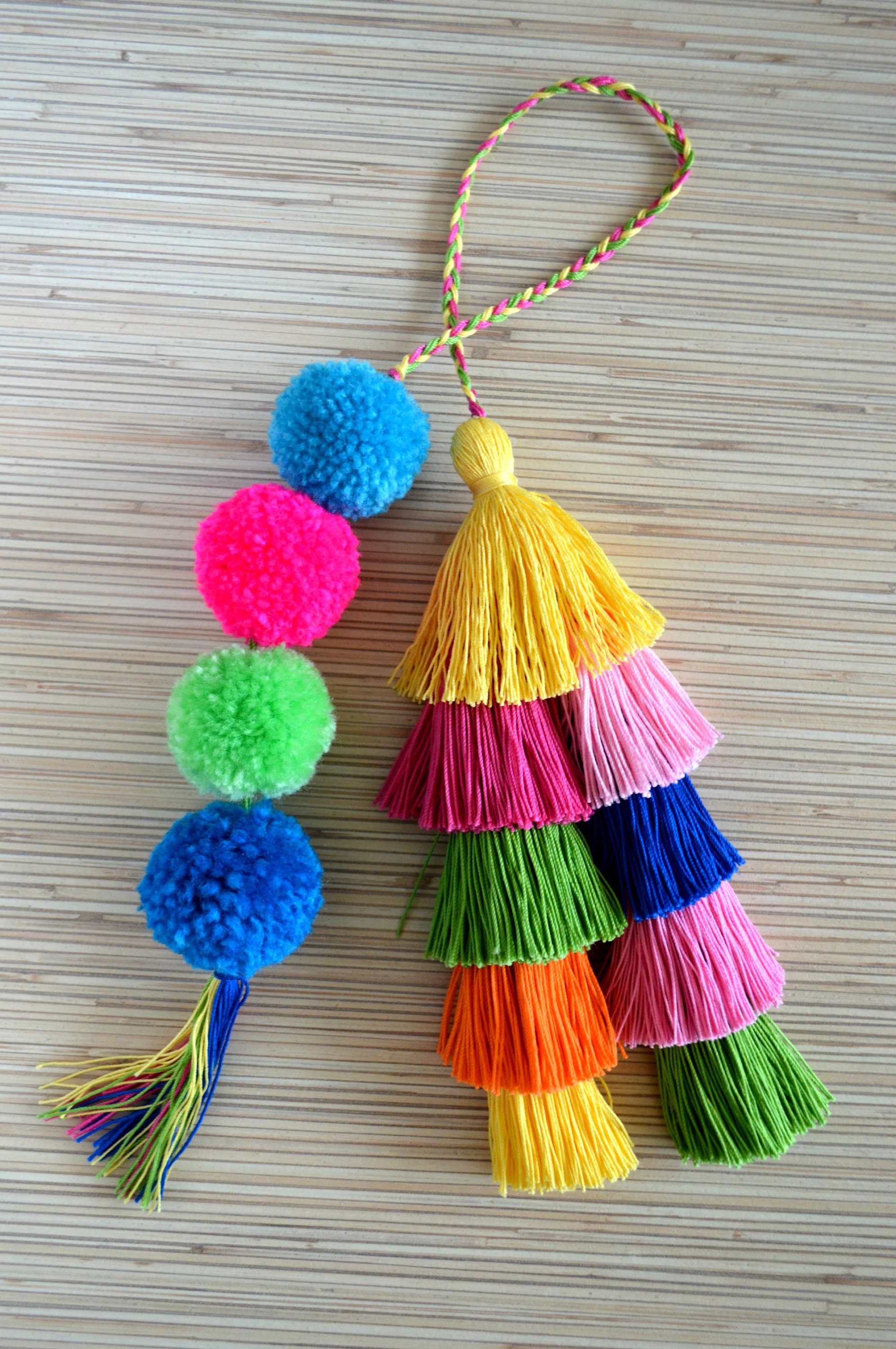 Pom pom bag charm Tassel bag charm Hot pink tassel bag charm