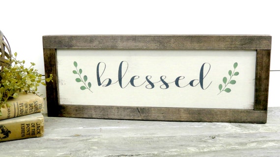 Framed Blessed Sign Farmhouse Wall Hanging Rustic Decor