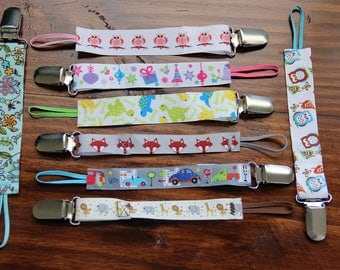 Pacifier Clips - Assorted Collection - Print Ribbon with Elastic Fits Most Pacifier's (including Soothie and MAM) - Ready to Ship