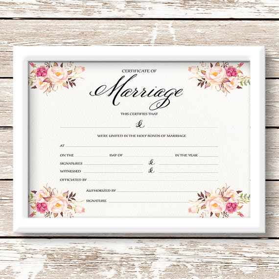 Printable wedding Marriage Certificate 14x11 blank