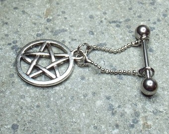 Pentagram Charm Nipple Bar Surgical Steel Bar 14 gauge Nipple Jewelry Nipple Piercing