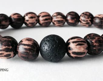 Mens Palm Wood Bracelet, Lava Bracelet, Tribal Bracelet, Beaded Bracelet, Bead Bracelet, Mala, Men Bracelets, Mens Bracelet, Mens Jewelry