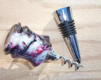 Hand-turned Acrylic Wine Bottle Stopper With Corkscrew