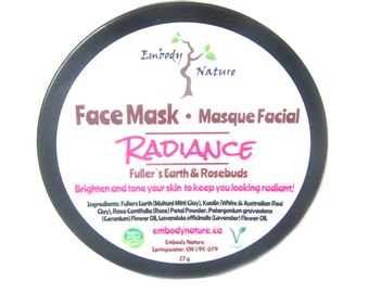 All Natural Radiance Face Mask, Skin Brightening, Clay Face Mask, Acne Prone Skin Face Mask