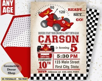 Race car birthday invitation - race car party invite - 1st birthday invitation - vintage - race car - first birthday - Photo - Photograph -6