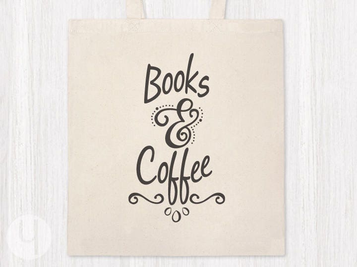Books & Coffee Shopping Bag. Printed on BOTH sides of the bag! Tote Bag. Beach Bag. Gym Bag. Lightweight Canvas. Book Lovers Gift.