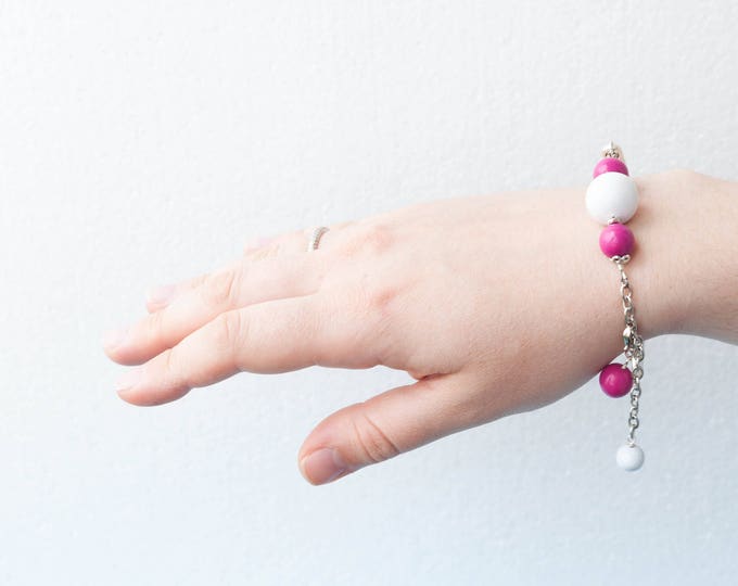 Hot pink bracelet, White and pink bracelet, Pink and white jewelry, Mother gift, Gift for mother, Birthday present for mother