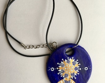 Handmade Ultramarine blue circle pattern detail necklace