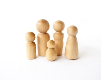 Wood Peg Doll Family / Wood Toy Dolls / Wood Family / Wood Dolls / Baby Announcement