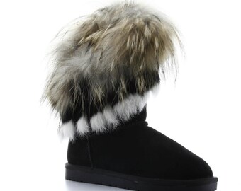 Leather & Suede Boots, Black