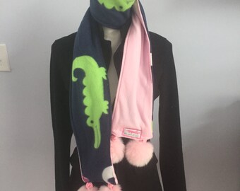 Pink Alligator Fleece Pompom Scarf