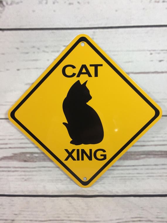 House Cat Xing Mini Metal Yellow Farm Caution Crossing Sign