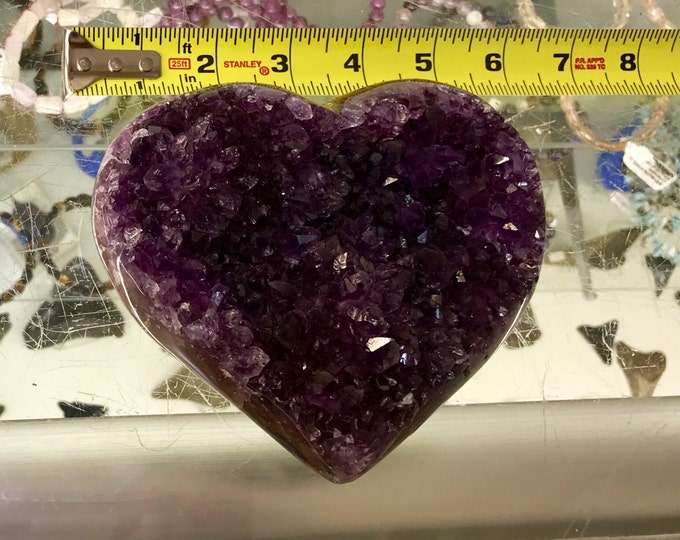 Amethyst Druzi Heart High Quality- Hand Carved- Medium Size 6" X 5" From Brazil Home Decor \ Metaphysical \ Crystal \ Reiki \ Crystal Heart