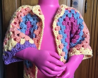 Childrens crochet multicoloured ice yarn cardigan