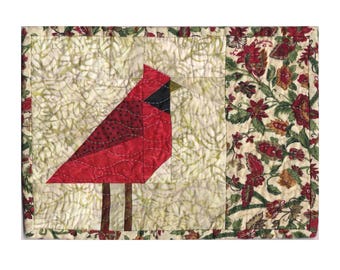 RED CARDINAL Quilted Mug Rug Pattern | Paper Piecing | 10" x 7" (25cm x 17.5cm)