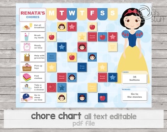 Chore chart, reward chart, behavior chart, princess