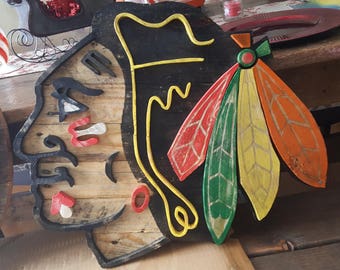Chicago Blackhawks Head Logo Reclaimed Wood Wall Sign