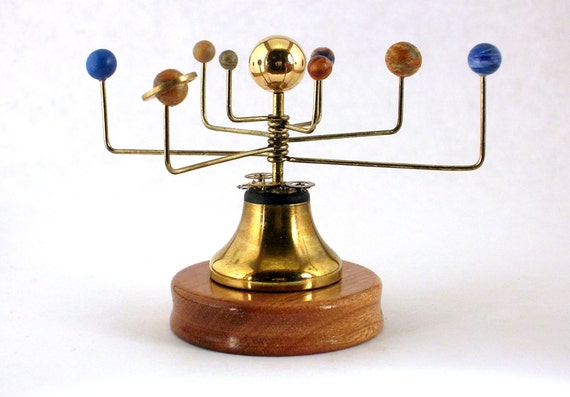 Miniature Orrery Solar System Model Vintage Brass Wood