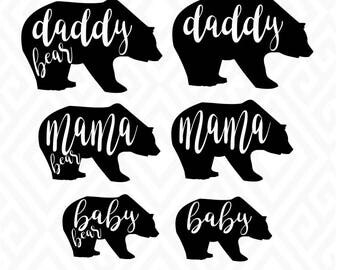 Daddy, Mama and Baby Bear; SVG, DXF, EPS, Ai, Png and Pdf Cutting Files for Electronic Cutting Machines