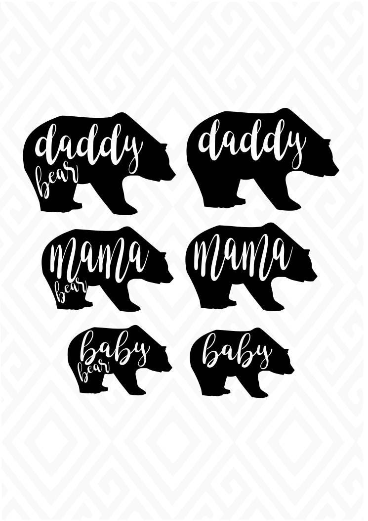Download Daddy, Mama and Baby Bear; SVG, DXF, EPS, Ai, Png and Pdf Cutting Files for Electronic Cutting ...