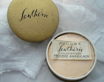 Vintage French Powder Box, French Face Powder Box, Lentheric Paris Face Powder, 1940's