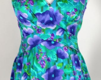 Green and Purple Jantzen Bathing Suit 1980's