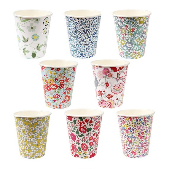 Floral Paper Cups Party Cups Bridal Shower Garden Party Floral