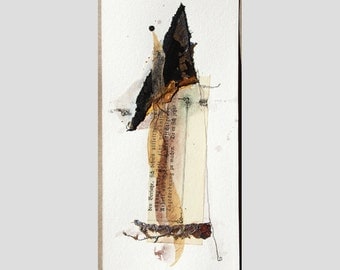 abstract art, individual gift, collage, portrait format, small, original art, mixed media, upcycling, picture, unique, small,walldecoration
