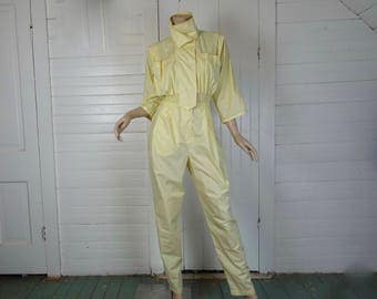 Jumpsuit of the Future in Pastel Yellow- 1980s / 80s New Wave- Space / Astronaut / Rainbow Bright / Futuristic / Sci-Fi