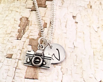 Photographer necklace, Camera necklace, hand stamped disc, photo buff, Go Pro lover, You Tuber, Blogger, videographer