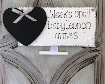 Baby countdown plaque baby countdown sign Baby girl boy countdown decor - girl boy baby countdown Baby shower gift Pregnancy countdown sign