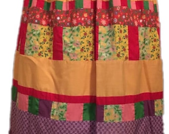 Vintage patchwork quilted maxi skirt. Multi-patterned