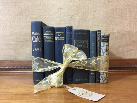 Assorted Black & Gold Vintage Book Collection - Old Books Decoration - Foot Long 10-13 Shelf Staging - Home Decor and Interior Design Props