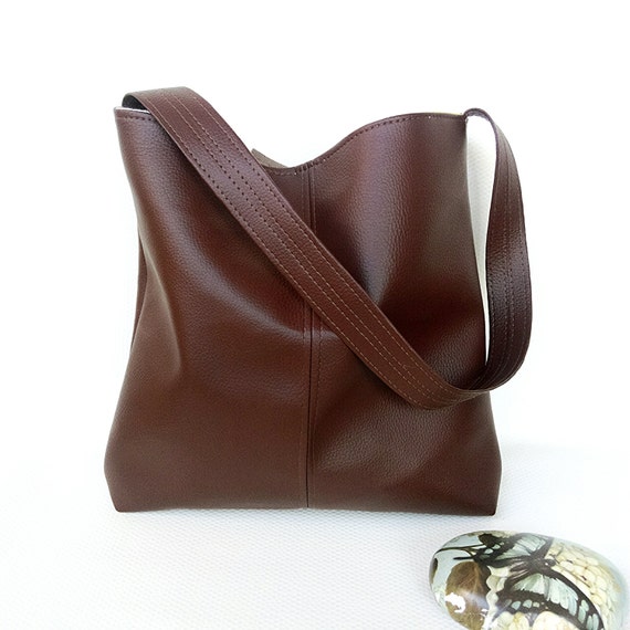 Chocolate Brown faux leather vegan vinyl shoulder crossbody