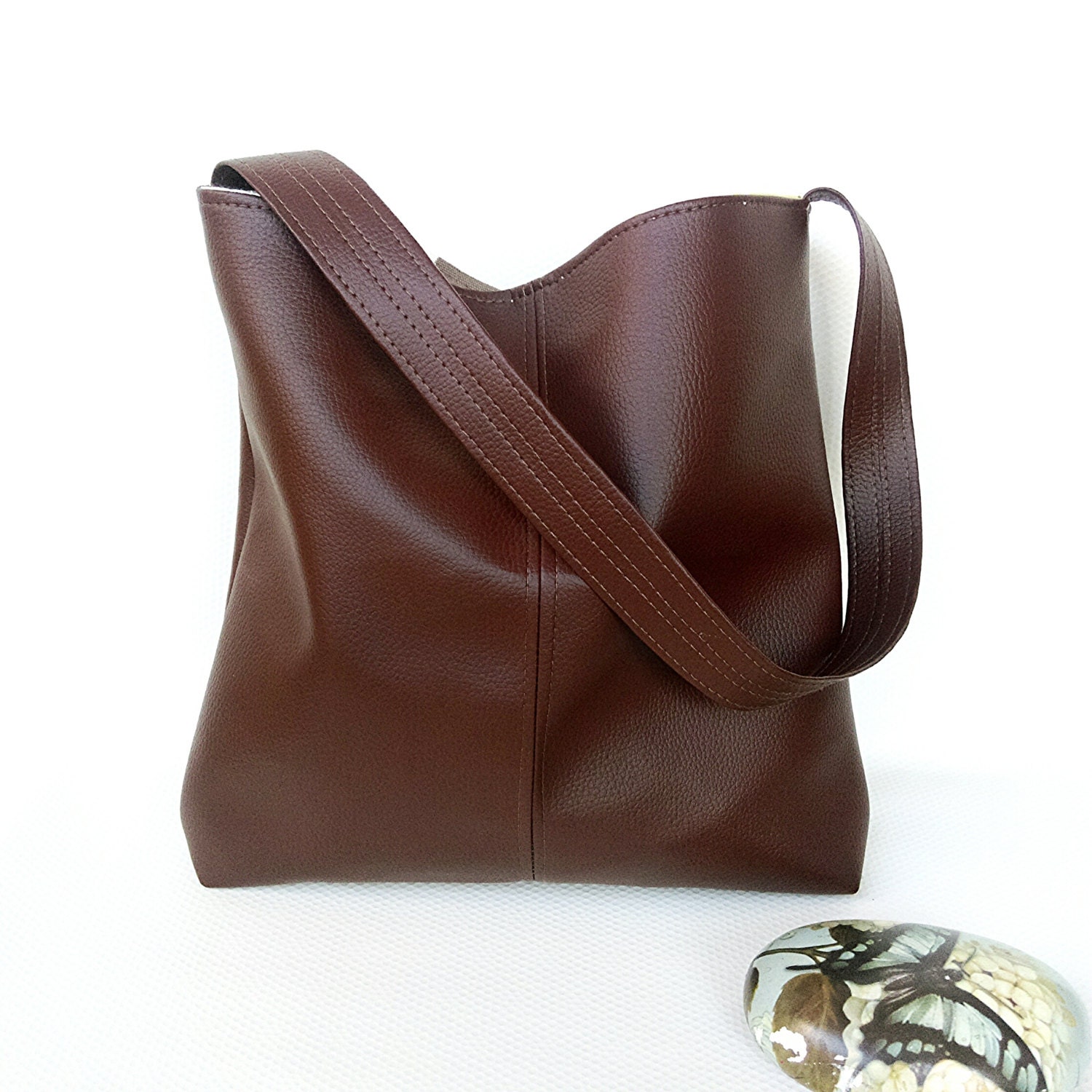 Chocolate Brown faux leather vegan vinyl shoulder crossbody