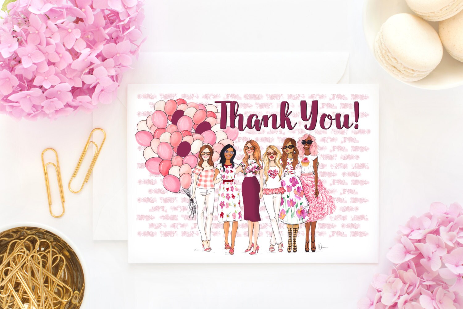 Simple Watercolor Fashion Illustration Thank you Greeting Card