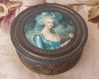 Antique Vintage Bronze Vanity Box Vintage Powder Box Portrait Bronze Box Portrait