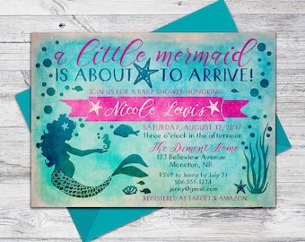 Printable Mermaid Baby Shower Invitation, Under the Sea Invite, 5x7 Digital File