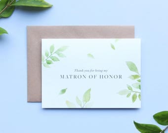 Thank you Matron of Honor Card/Botanical Matron of Honor Card/Matron of Honor/Floral Matron of Honor Card/Watercolour Matron of Honor Card