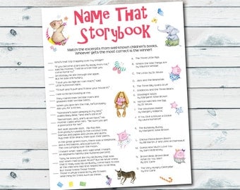 Storybook Baby Shower Games, Storybook Quiz Printable, Name That Storybook, Book Themed Baby Shower Games, Baby Book Printable Games