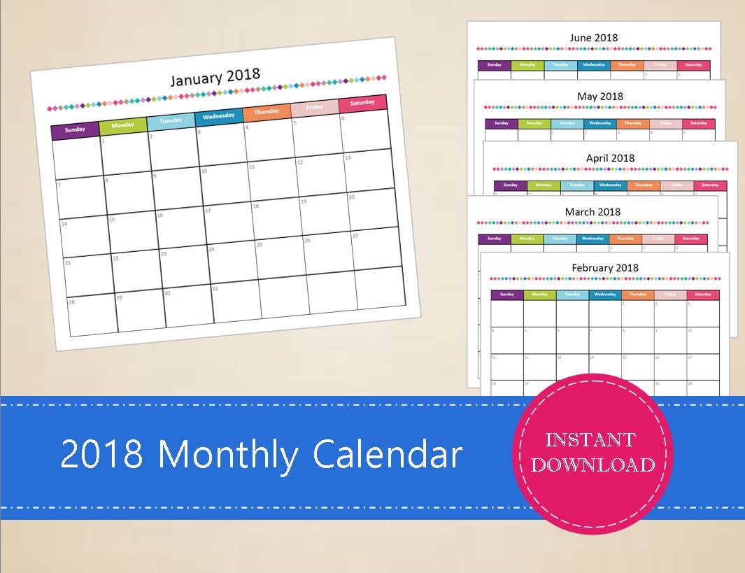 Printable 2018 Monthly Calendar Editable 2017 Calendar